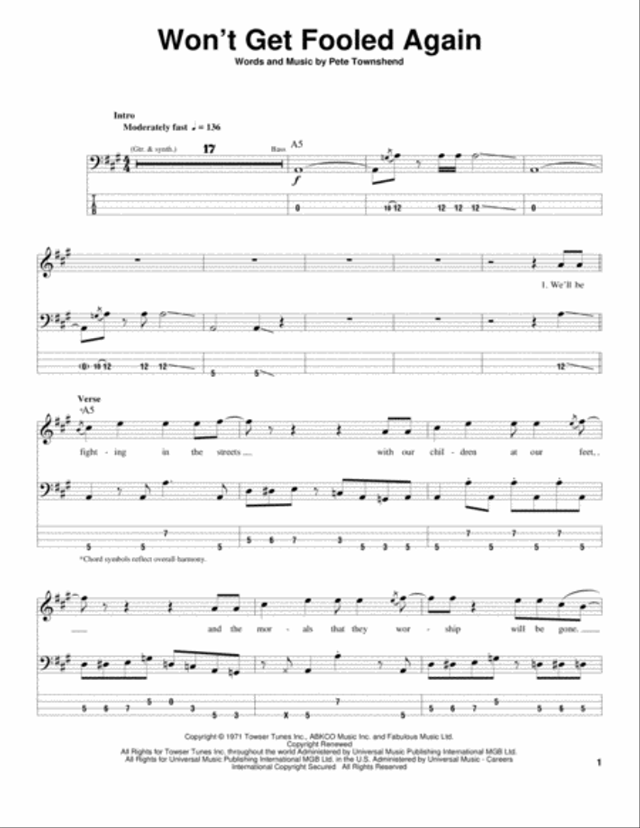 Won't Get Fooled Again Guitar Tablature scores gallery preview page 1