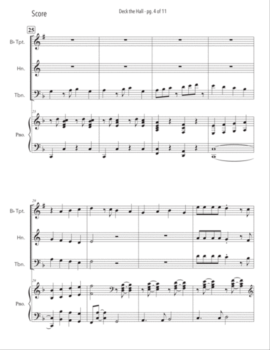 Deck The Halls Brass Trio with Piano Accompaniment Brass Trio scores gallery preview page 5
