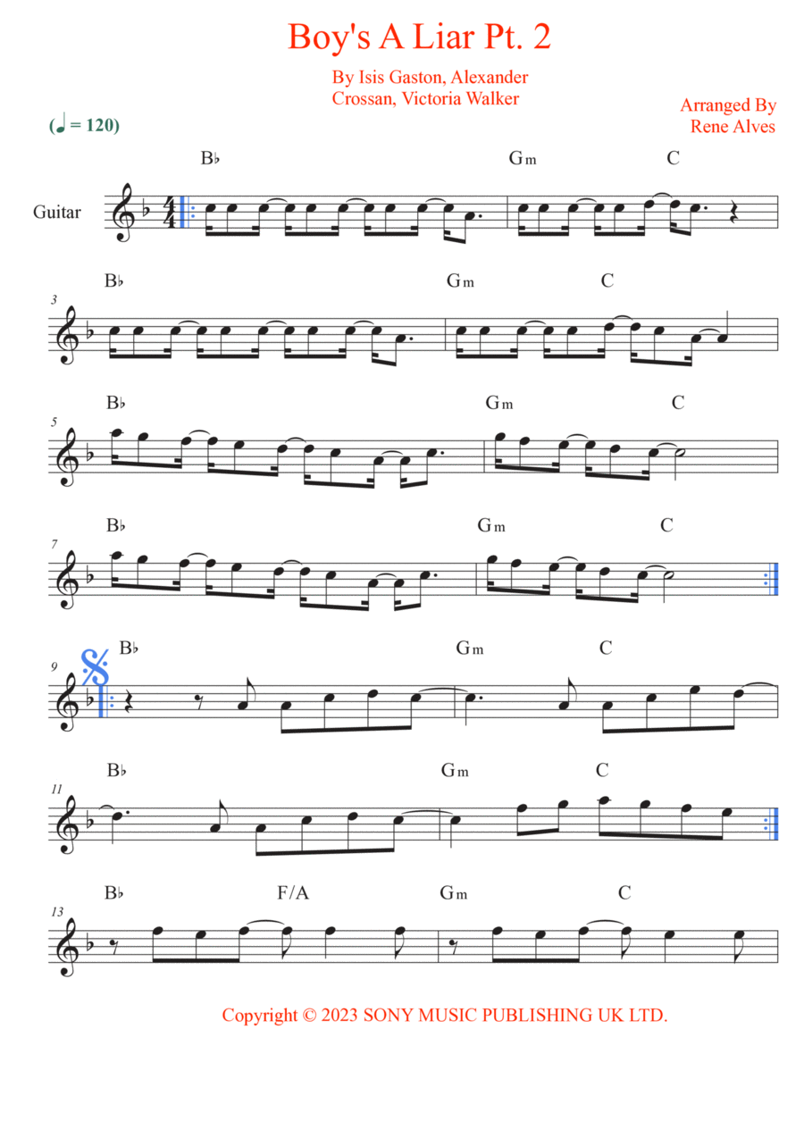 Boy's A Liar Pt. 2 Boy's A Liar Pt. 2 Electric Guitar scores gallery preview page 1