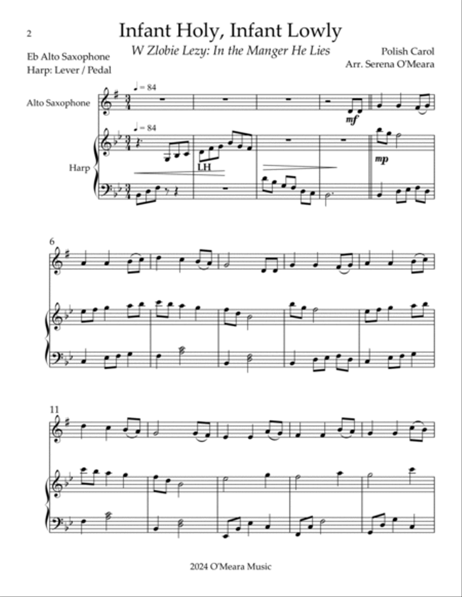 Infant Holy, Infant Lowly, Duet for Eb Alto Saxophone & Harp