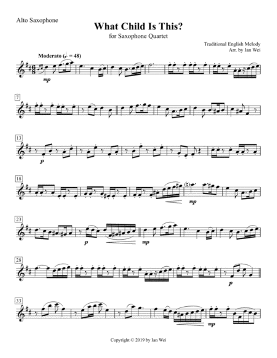 What Child Is This? for Saxophone Quartet Saxophone Quartet scores gallery preview page 3