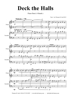 Deck the halls - Christmas Carol - Polyphonic - Piano Duet (4 Hands)