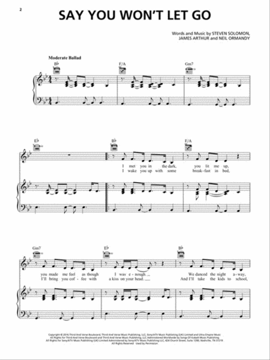 Say You Won't Let Go Piano, Vocal, Guitar scores gallery preview page 2