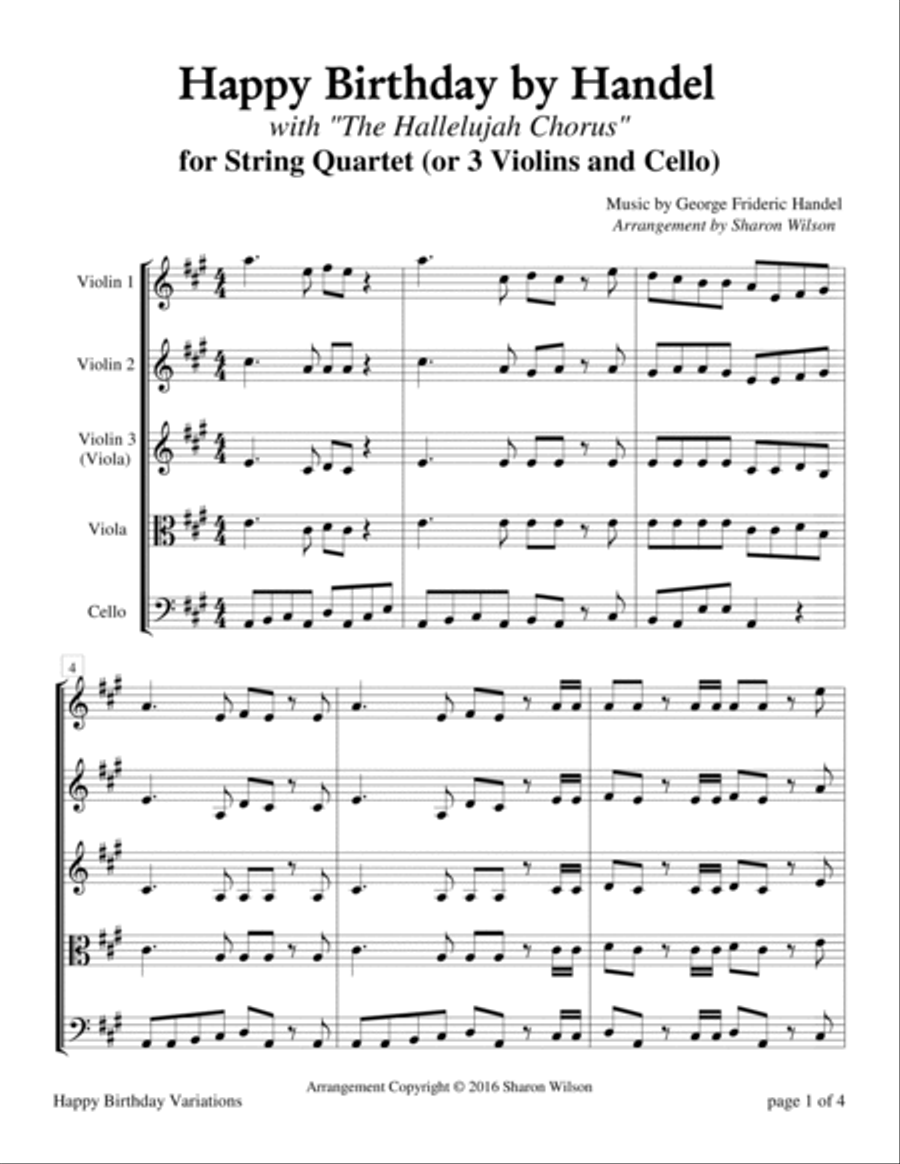 Happy Birthday by Handel (for String Quartet) String Quartet scores gallery preview page 4