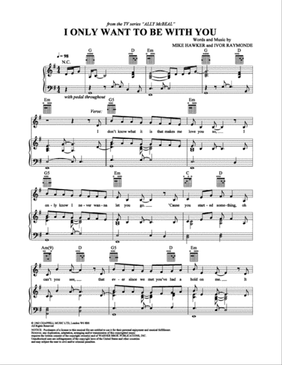 I Only Want to Be with You Piano, Vocal, Guitar scores gallery preview page 1