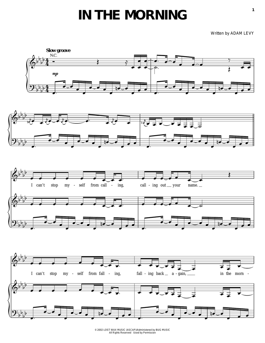 In The Morning In The Morning Piano, Vocal, Guitar scores gallery preview page 1