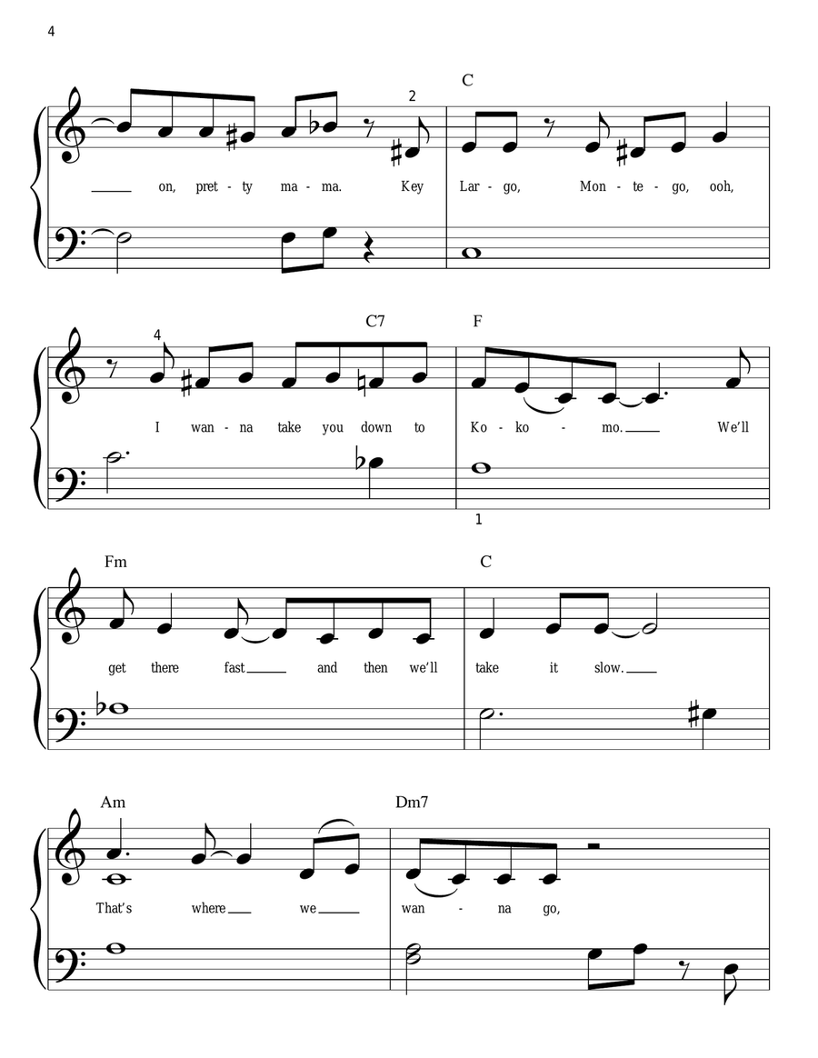 Kokomo Easy Piano scores gallery preview page 4