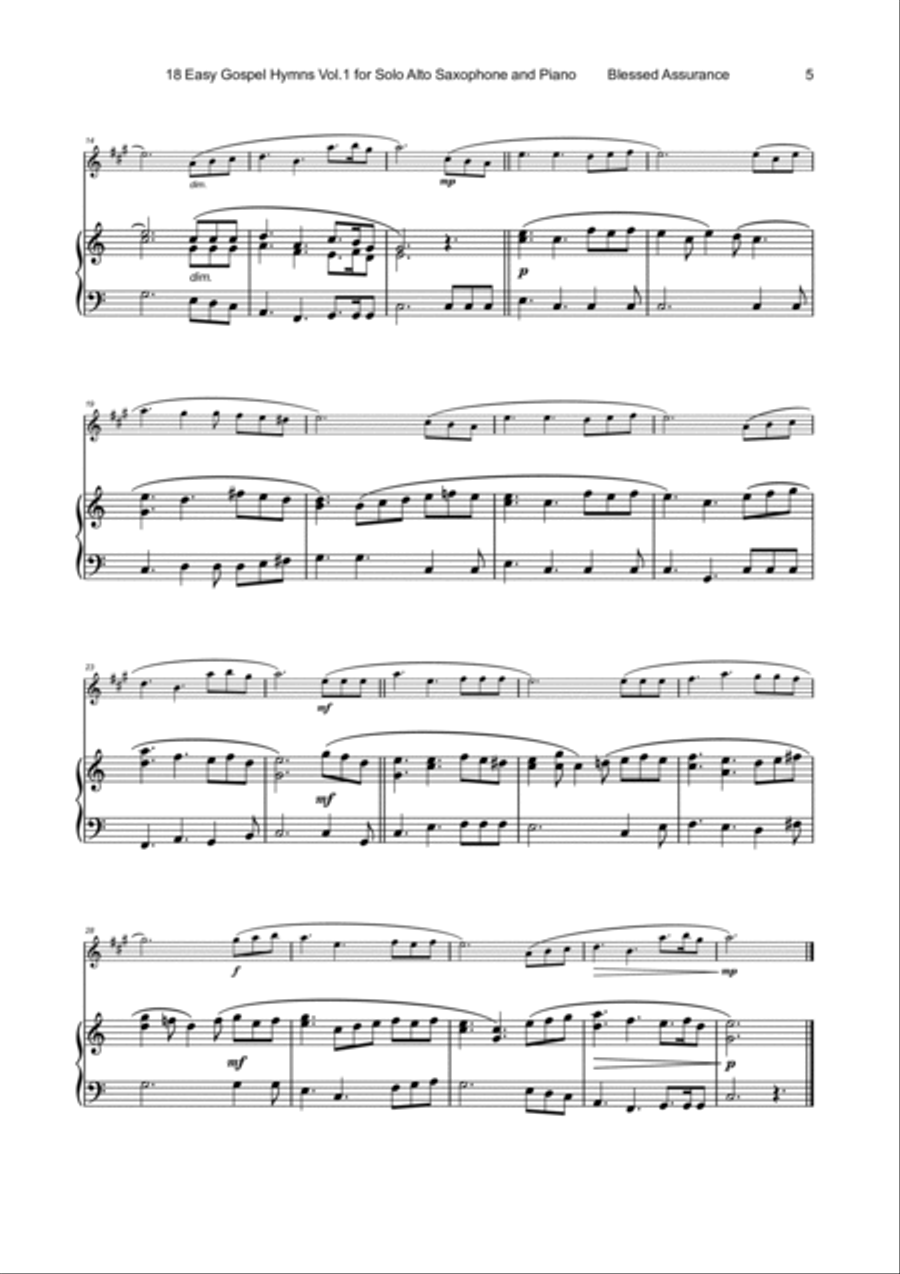 18 Gospel Hymns Vol.1 for Solo Alto Saxophone and Piano Alto Saxophone scores gallery preview page 6