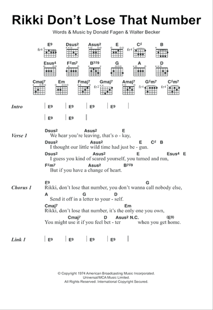 Rikki Don't Lose That Number Guitar scores gallery preview page 1