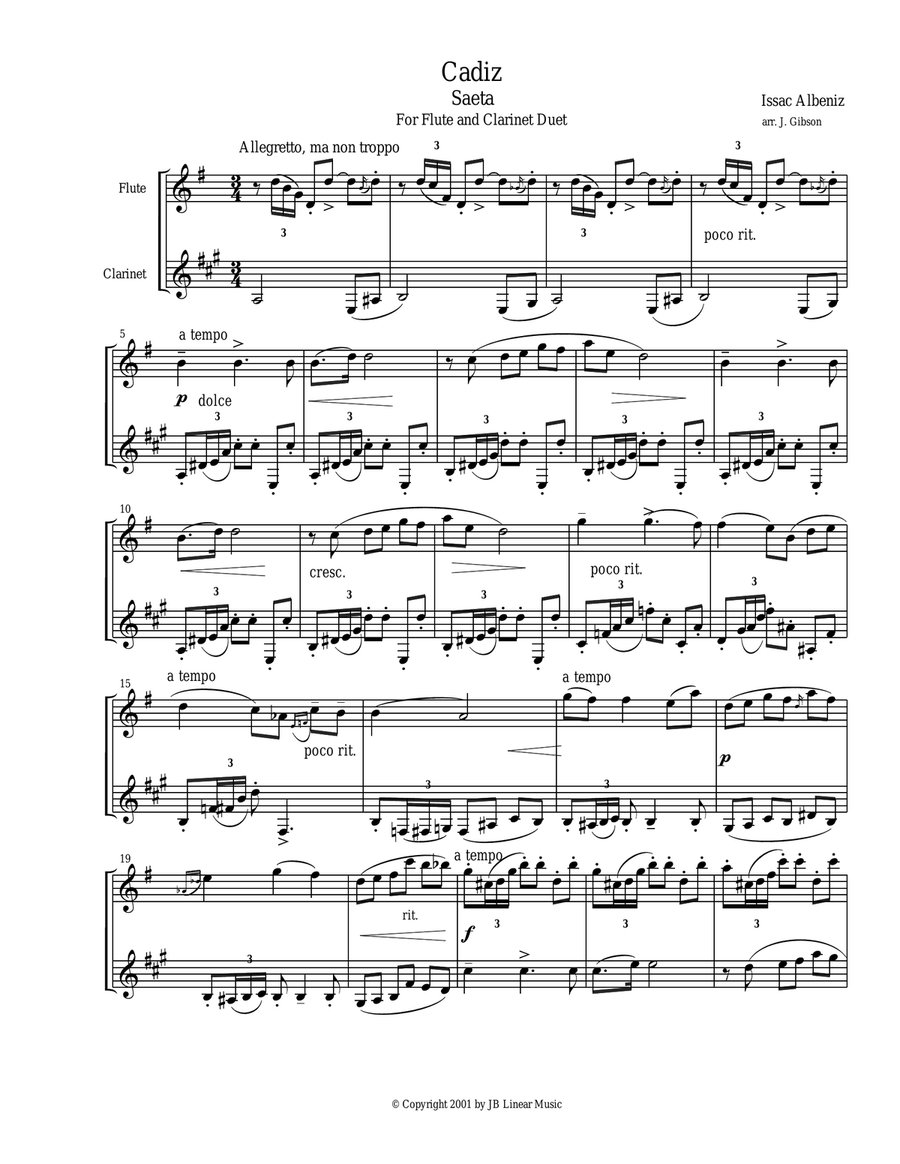 Espana, Music of Spain by Albeniz and Granados for flute and clarinet duet Woodwind Duet scores gallery preview page 2