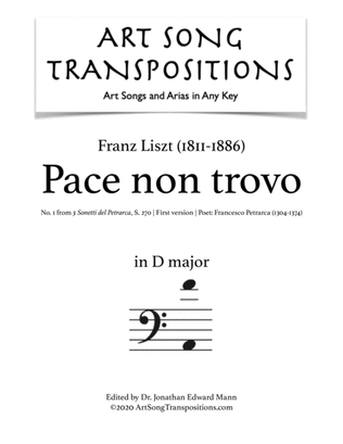 LISZT: Pace non trovo, S. 270 (first version, transposed to D major, bass clef)