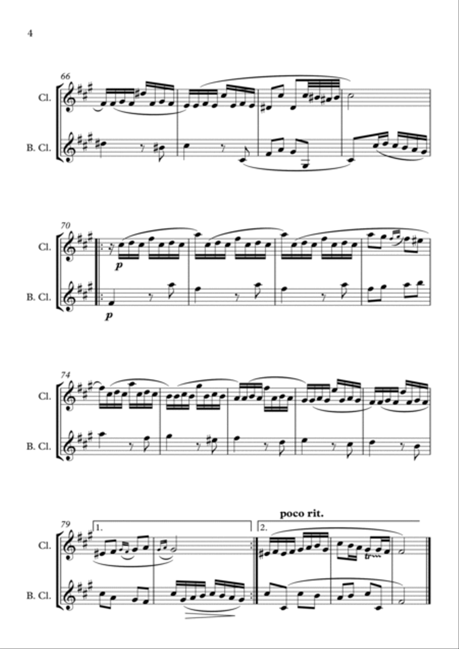 Le Coucou - Clarinet in Bb and Bass Clarinet in Bb duet. Clarinet Duet scores gallery preview page 4