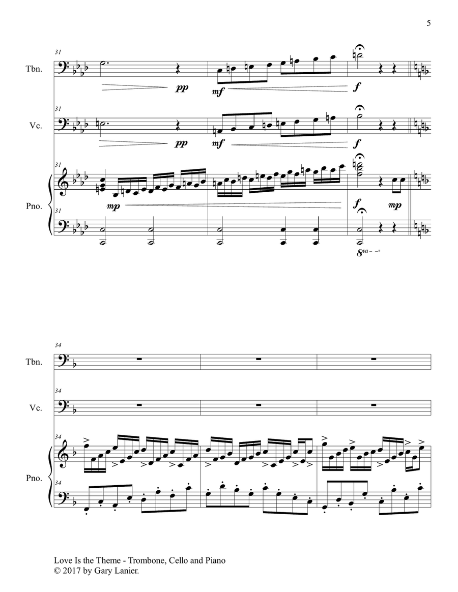 LOVE IS THE THEME (Trio – Trombone, Cello & Piano with Score/Parts) Trombone Duet scores gallery preview page 6