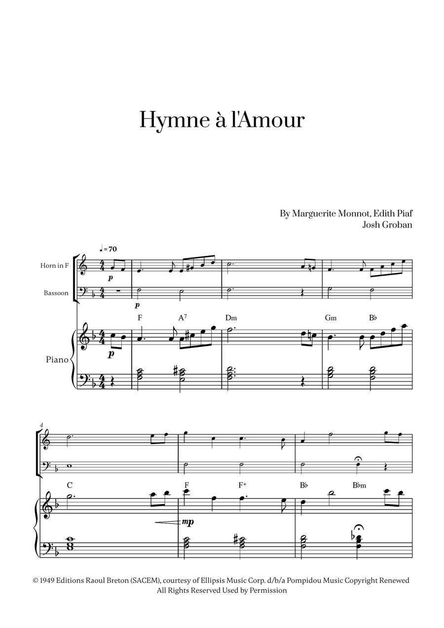 Hymne A L'amour Woodwind Duet scores gallery preview page 1