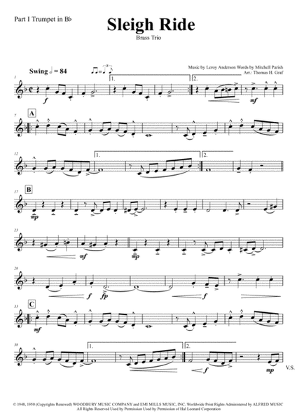 Sleigh Ride - Easy Swing - Brass Trio