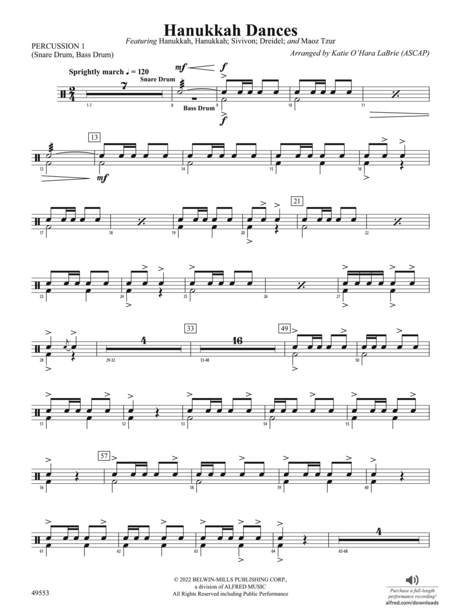 Hanukkah Dances: 1st Percussion Concert Band scores gallery preview page 1