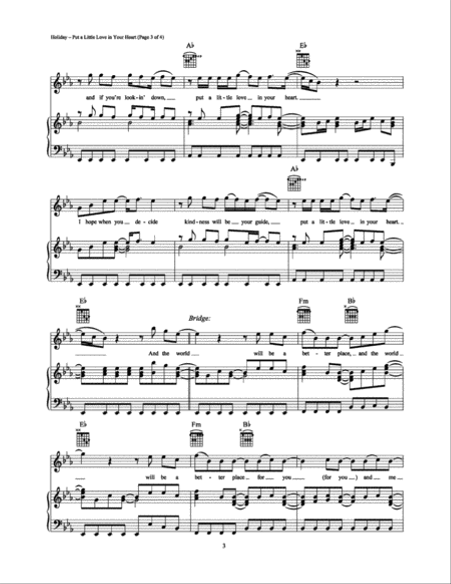 Put a Little Love in Your Heart Piano, Vocal, Guitar scores gallery preview page 3