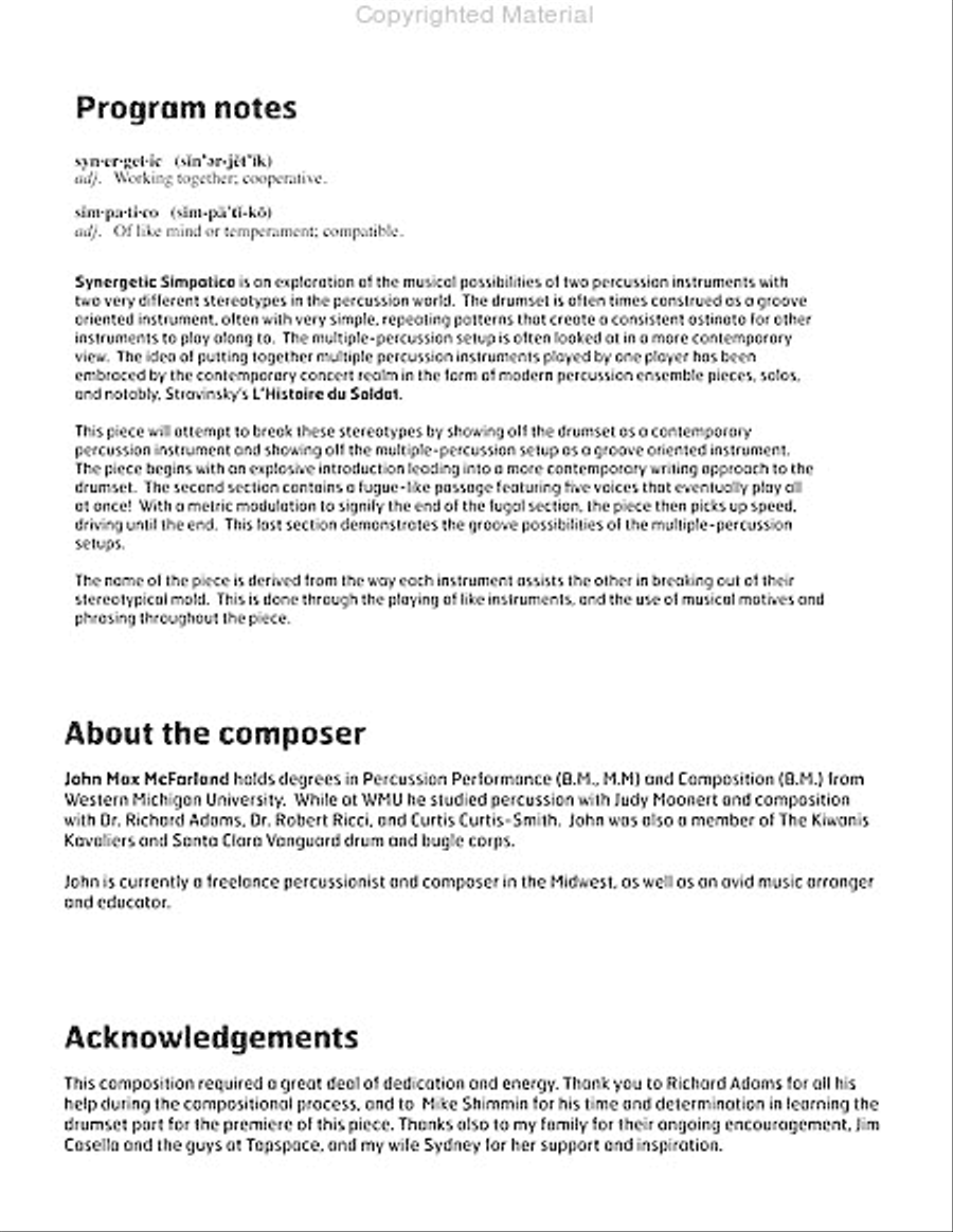 Synergetic Simpatico Snare Drum scores gallery preview page 3