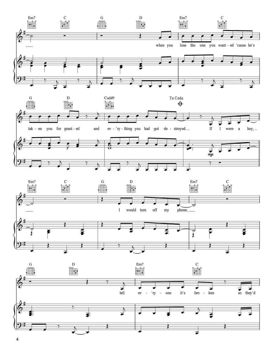 If I Were A Boy Piano, Vocal, Guitar scores gallery preview page 4