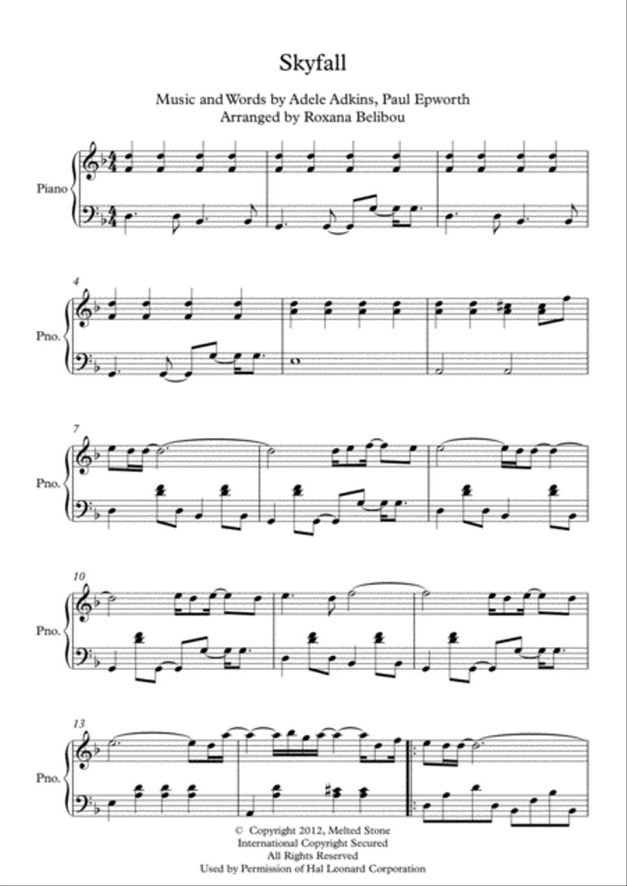 Skyfall Piano Solo scores gallery preview page 1