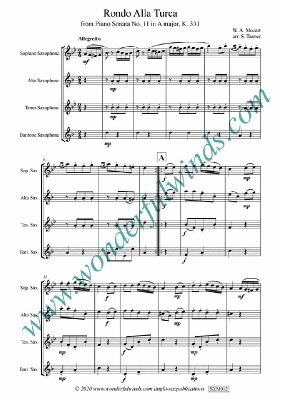 Rondo Alla Turca Saxophone Quartet scores gallery preview page 2