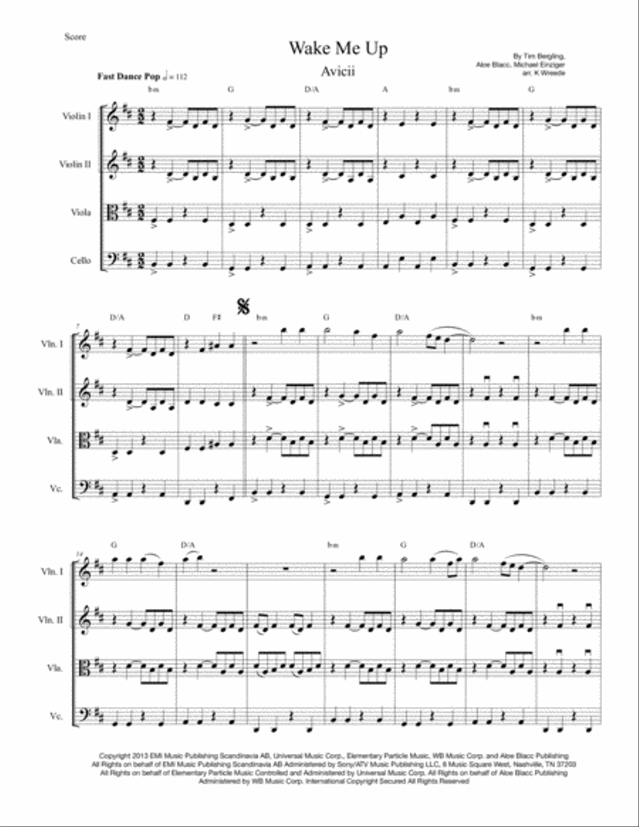 Wake Me Up String Quartet scores gallery preview page 1