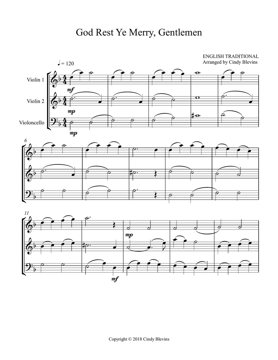 God Rest Ye Merry, Gentlemen, for Two Violins and Cello String Trio scores gallery preview page 2