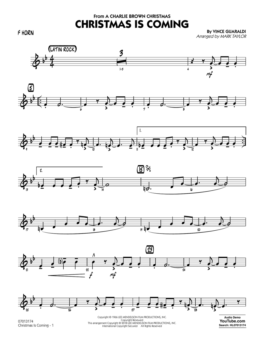 Christmas Is Coming - F Horn Jazz Ensemble scores gallery preview page 1