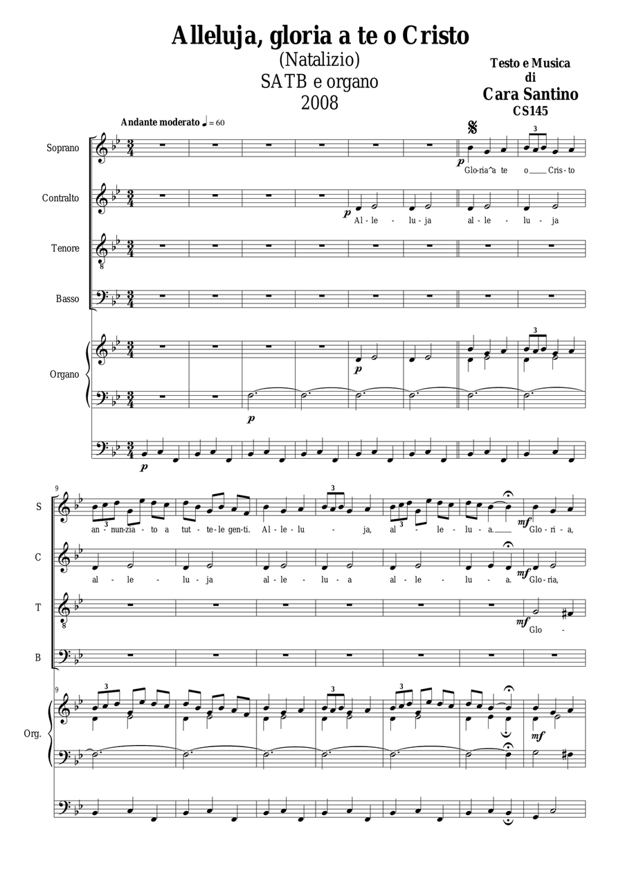 Allelula,gloria a te o Cristo_satb e organo 4-Part scores gallery preview page 1