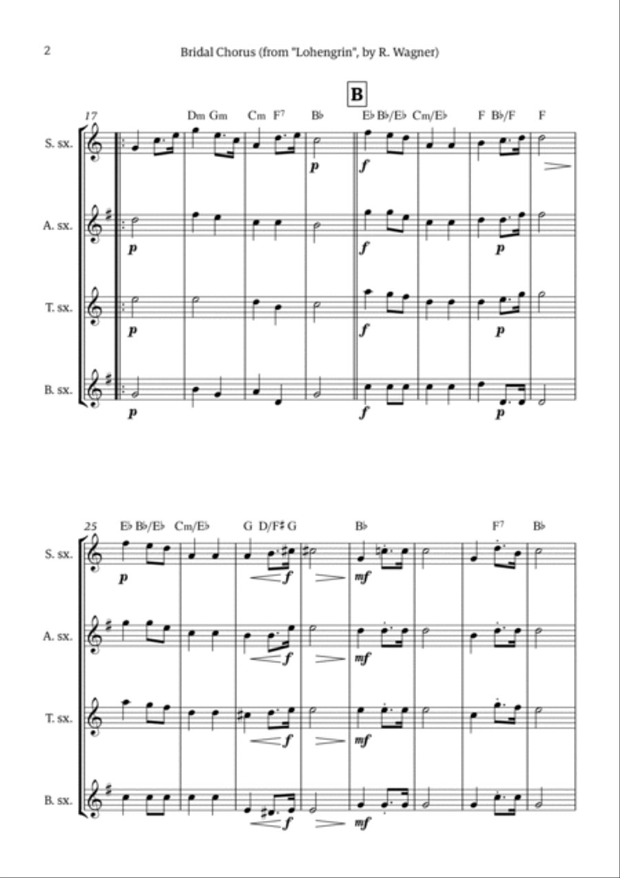 Bridal Chorus (Here Comes The Bride) Saxophone Quartet scores gallery preview page 2
