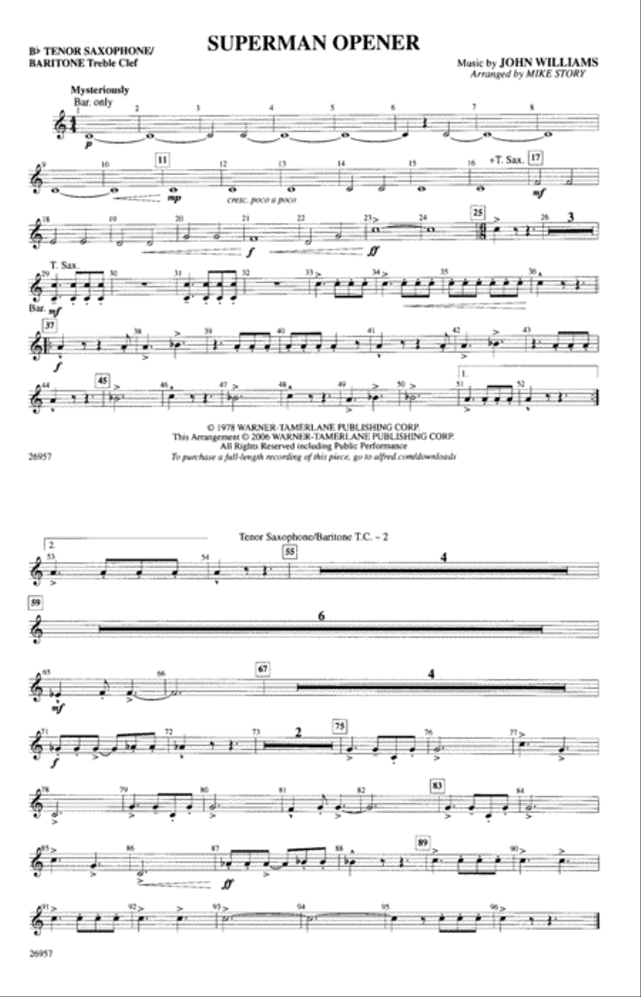 Superman Opener: Bb Tenor Saxophone/Bartione Treble Clef Marching Band scores gallery preview page 1