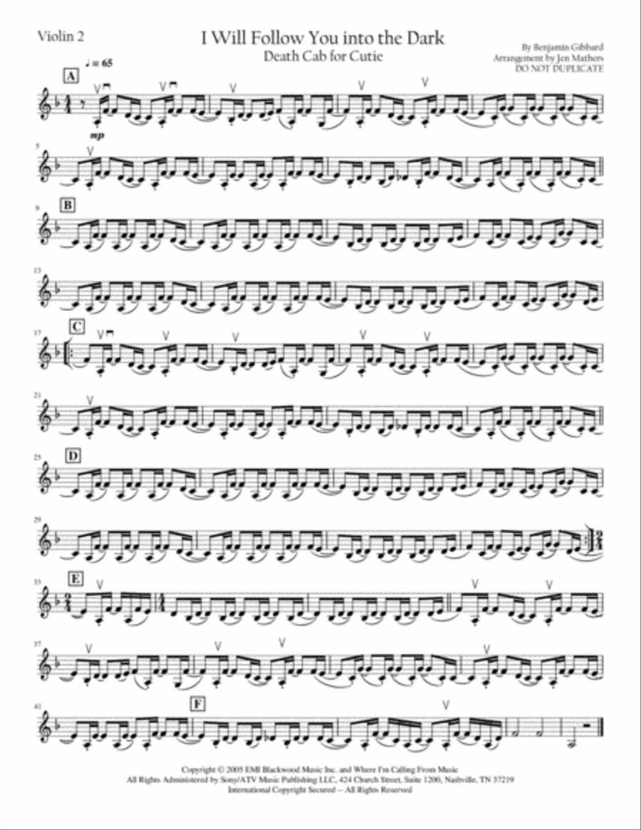 I Will Follow You Into The Dark String Quartet scores gallery preview page 2