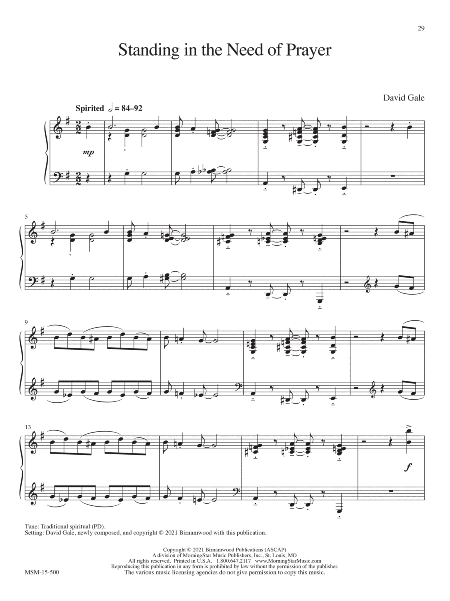 Standing in the Need of Prayer Piano Solo scores gallery preview page 1
