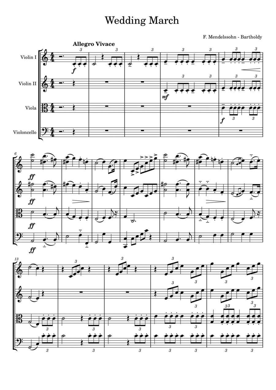 Wedding March Wedding March String Quartet scores gallery preview page 1