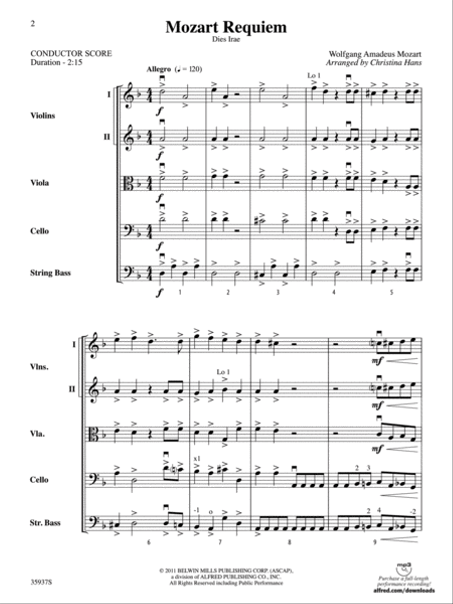 Mozart Requiem -- Dies Irae: Score String Orchestra scores gallery preview page 2