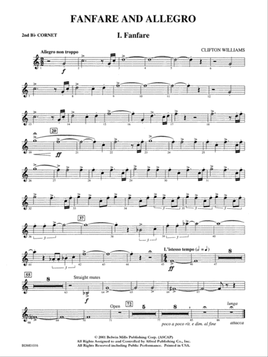Fanfare and Allegro: 2nd B-flat Cornet Concert Band scores gallery preview page 1