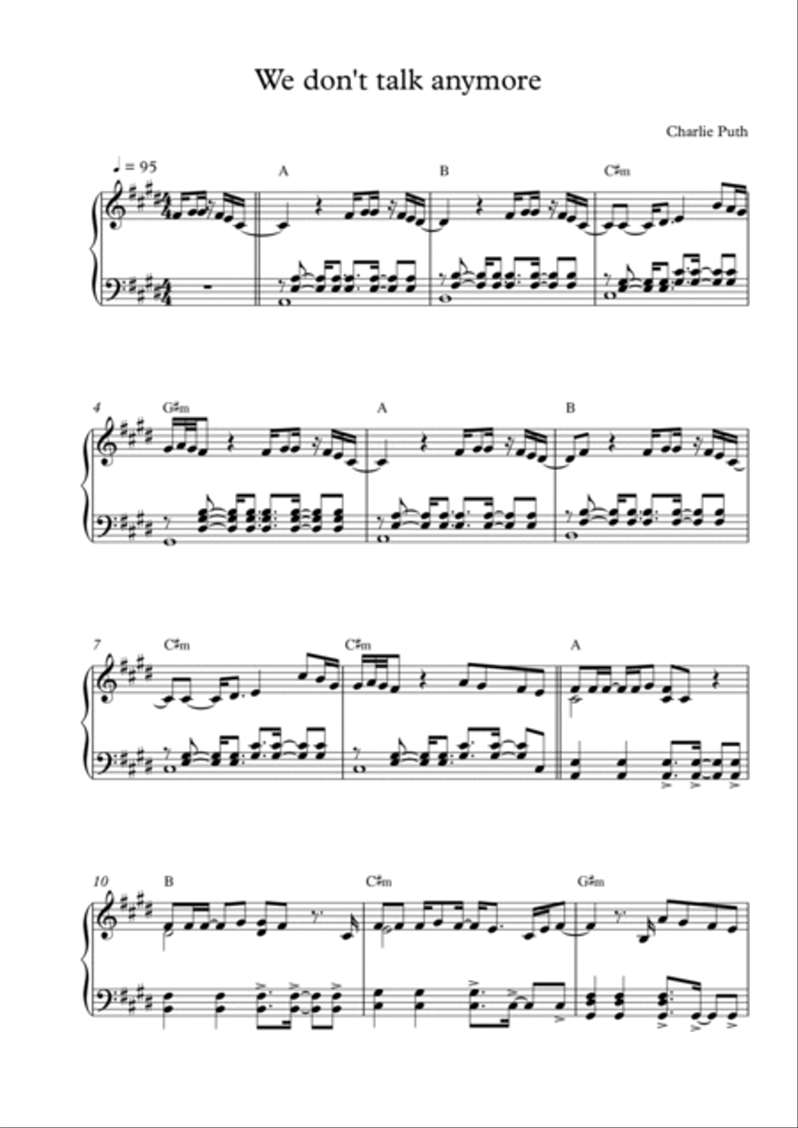 We Don't Talk Anymore We Don't Talk Anymore Piano Solo scores gallery preview page 1