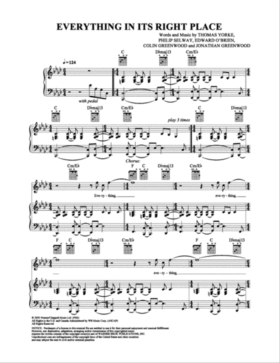 Everything in Its Right Place Piano, Vocal, Guitar scores gallery preview page 1