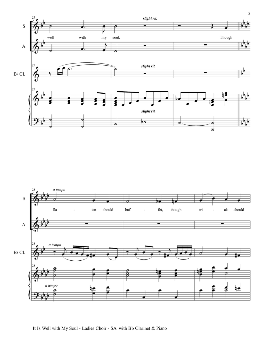 IT IS WELL WITH MY SOUL (Ladies Choir - SA with Bb Clarinet & Piano) SA scores gallery preview page 6