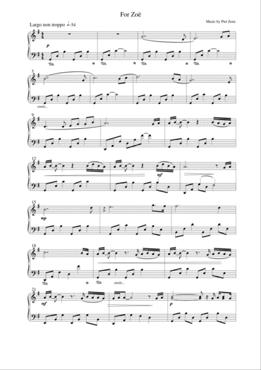 For Zoë Piano Solo scores gallery preview page 1