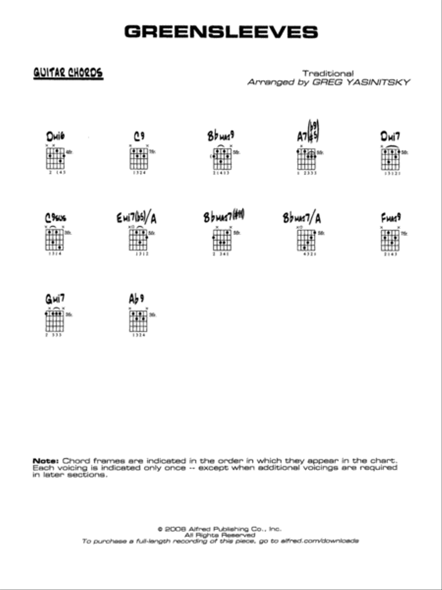 Greensleeves: Guitar Chords Jazz Ensemble scores gallery preview page 1