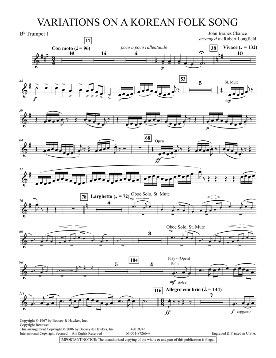Variations on A Korean Folk Song - 1st Bb Trumpet