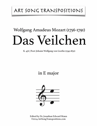 Book cover for MOZART: Das Veilchen, K. 476 (transposed to E major)