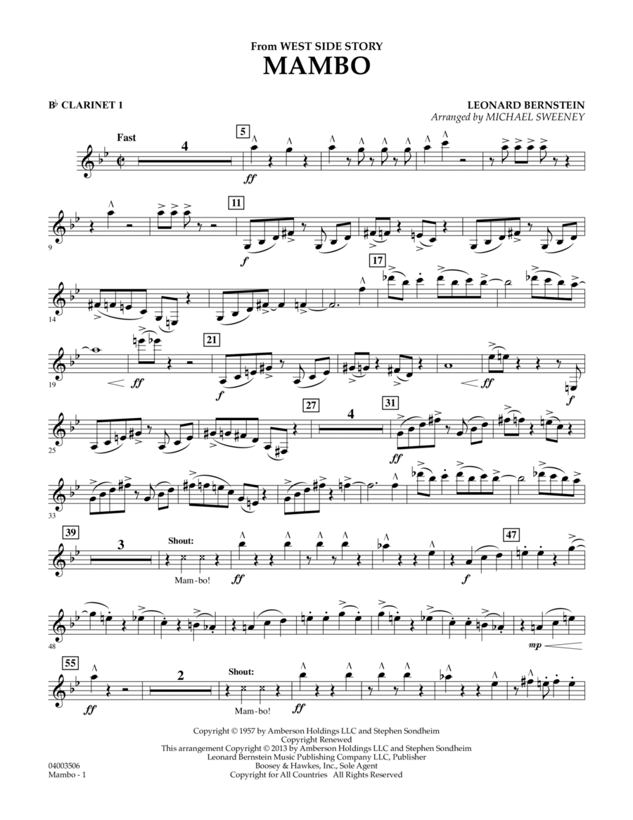 Mambo (from West Side Story) - Bb Clarinet 1 Concert Band scores gallery preview page 1