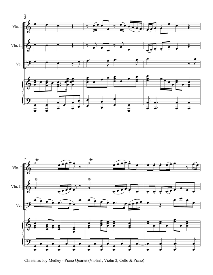 CHRISTMAS JOY MEDLEY (Piano Quartet - Violin 1, Violin 2, Cello and Piano with Score & Parts) Piano Quartet scores gallery preview page 3