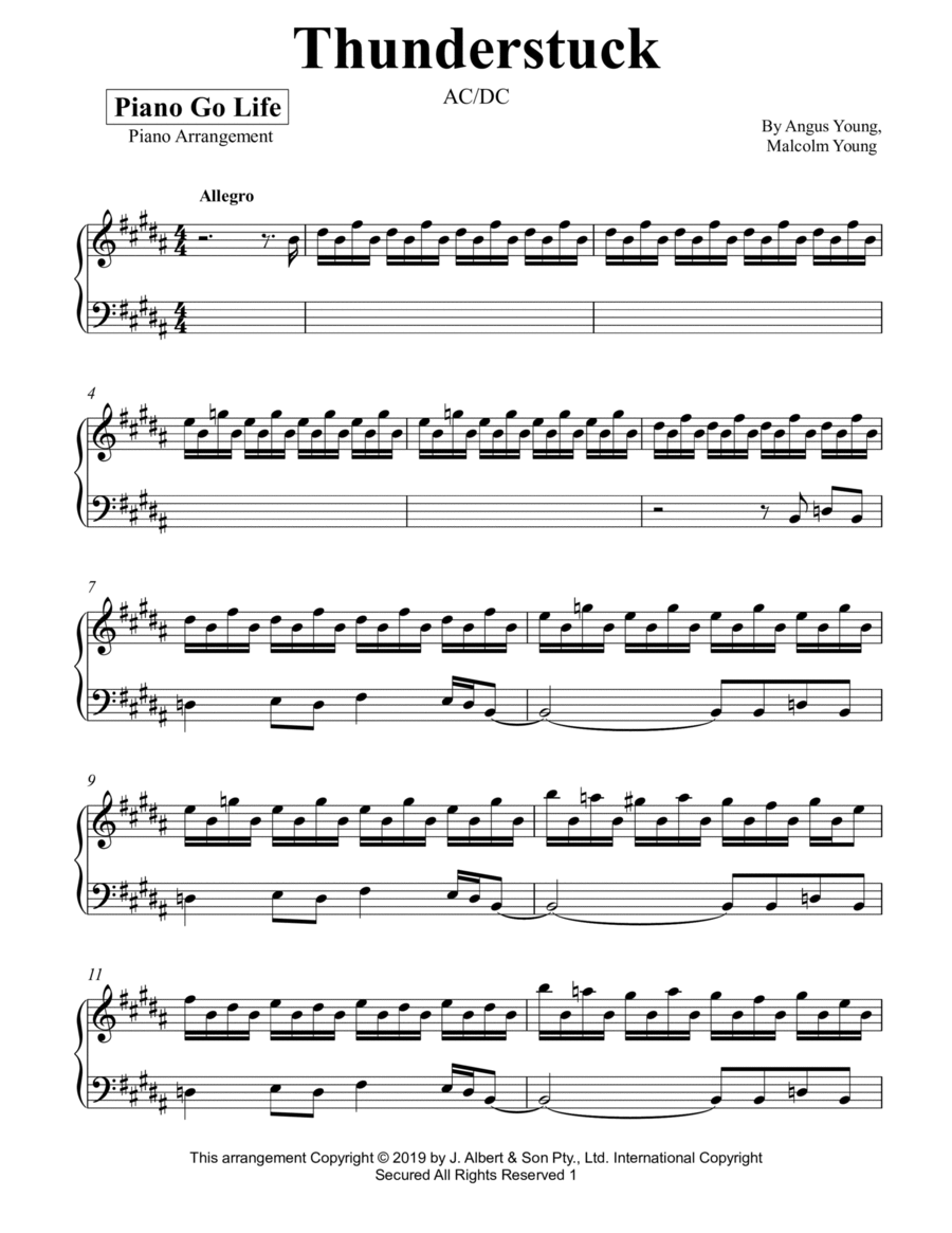 Thunderstruck Piano Solo scores gallery preview page 1