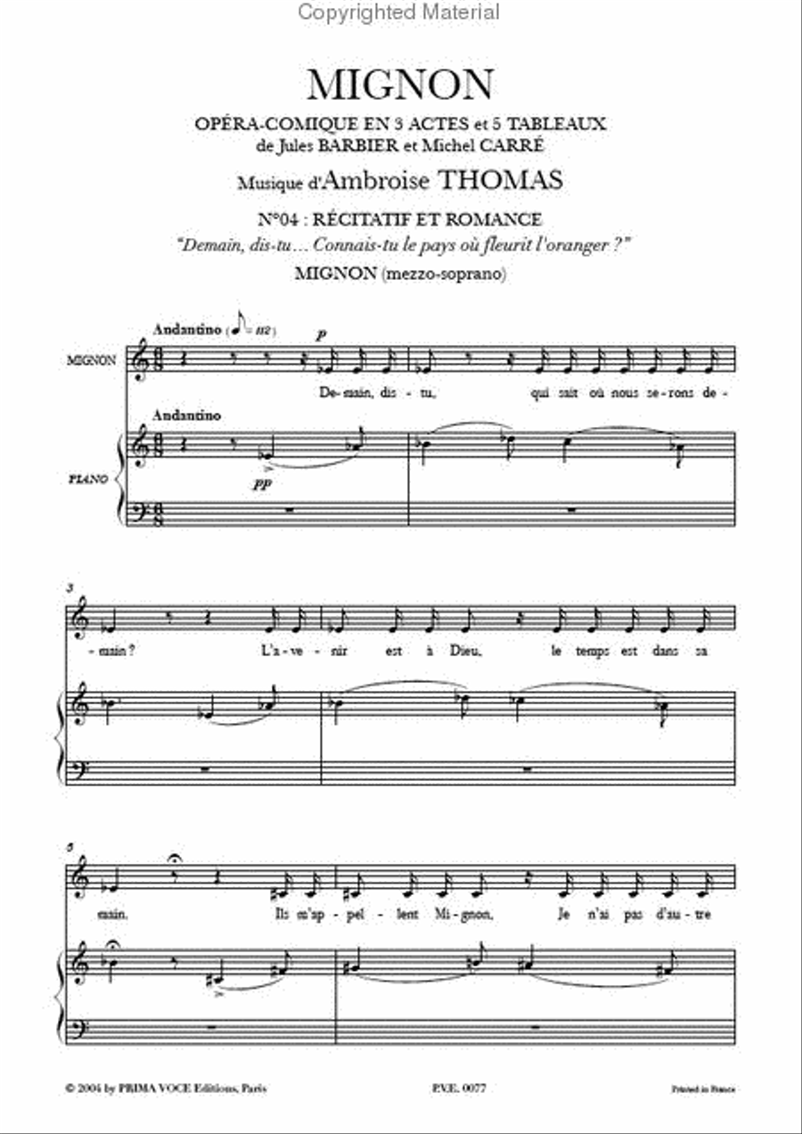 Demain, dis-tu... Connais-tu le pays ou fleurit l'oranger? from Mignon Mezzo-Soprano Voice scores gallery preview page 2
