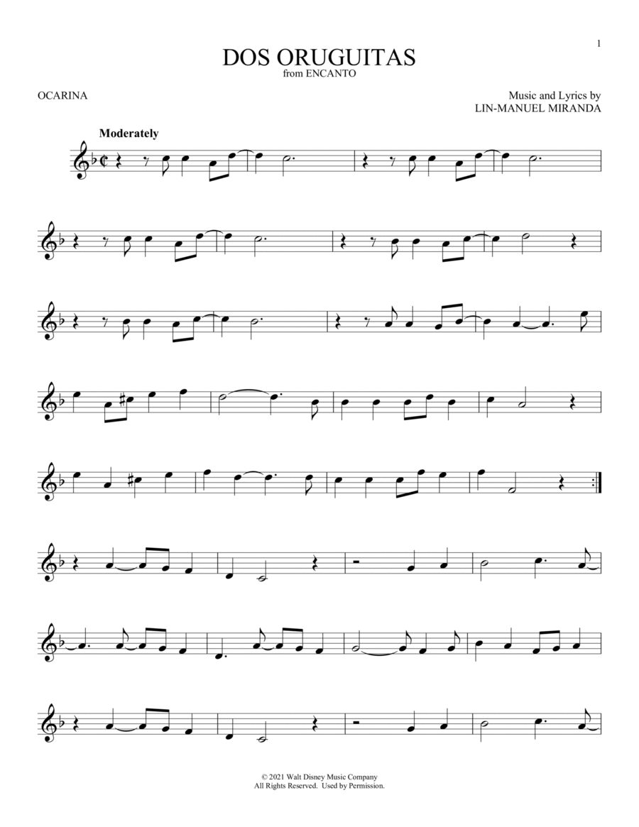 Dos Oruguitas (from Encanto) ocarina scores gallery preview page 1