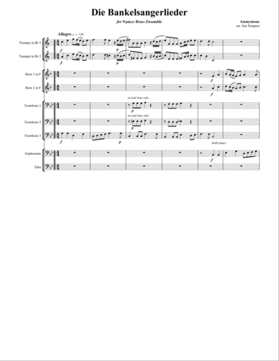 Die Bankelsangerlieder for 9-part Brass Ensemble Score scores gallery preview page 2