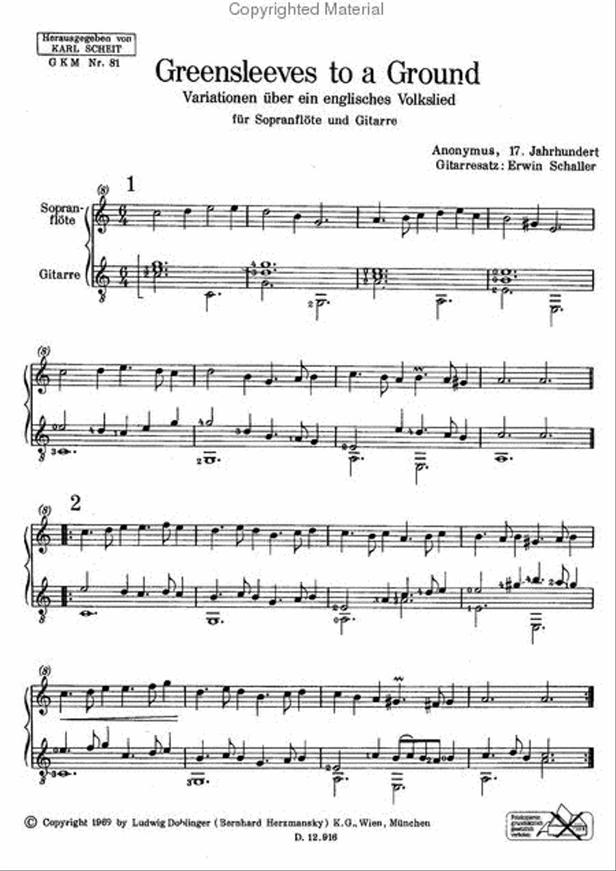Greensleeves to a Ground Classical Guitar scores gallery preview page 2